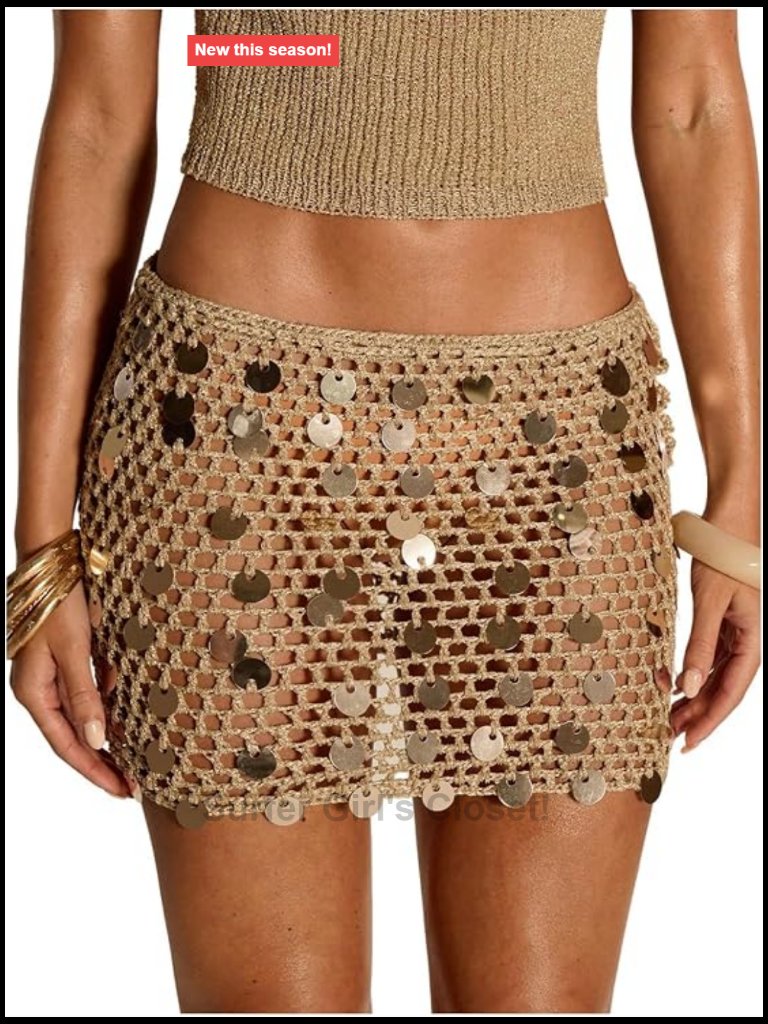 Women's Crochet Sequin Mini Skirt Low Waist Swim Cover Up